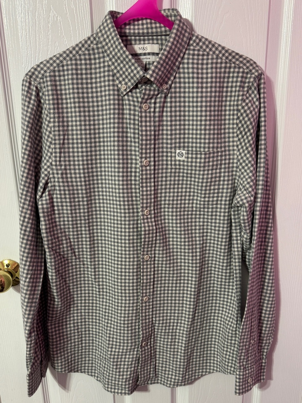 Men's Gray Check Button-Down Flannel Shirt